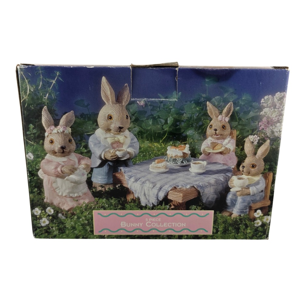 Mervyn's 5 Piece Bunny Collection Tea Party Figurine Set Easter Decor Nursery